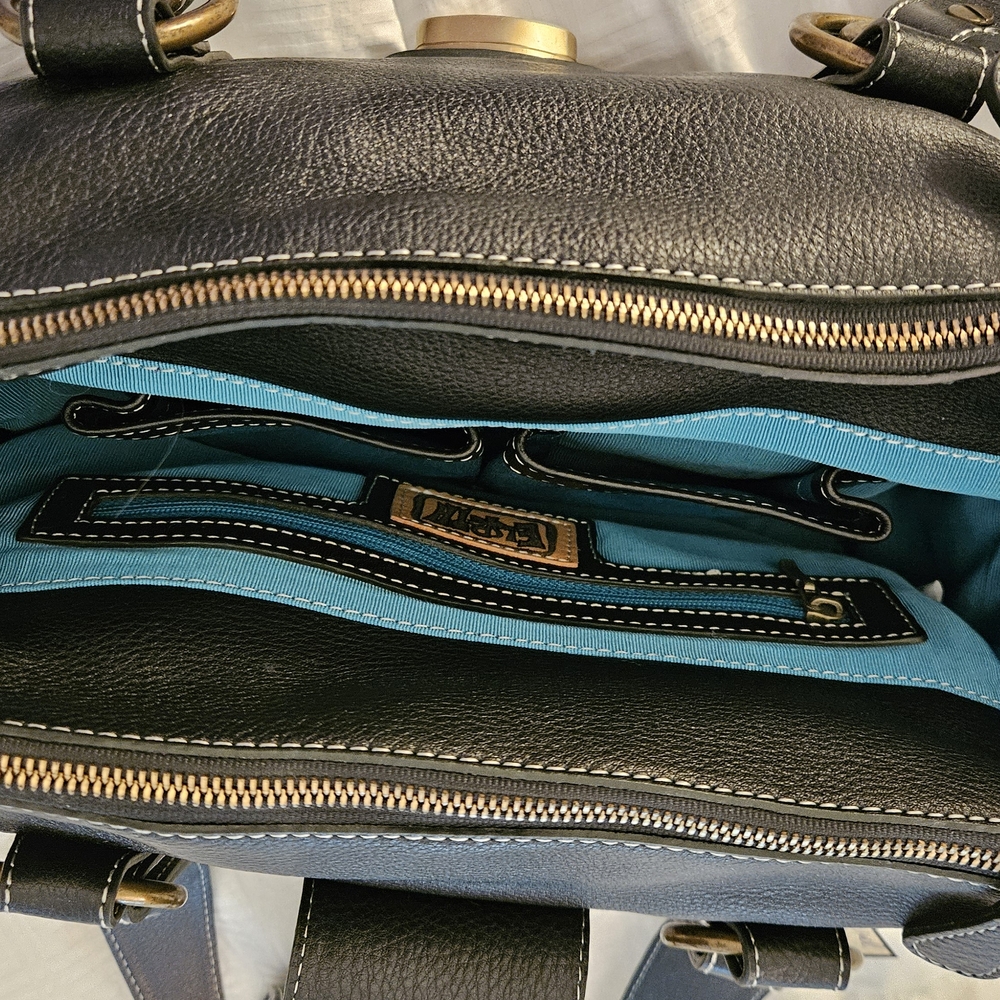 Black Leather Handbag with Gold Accents - Picture 3 of 9